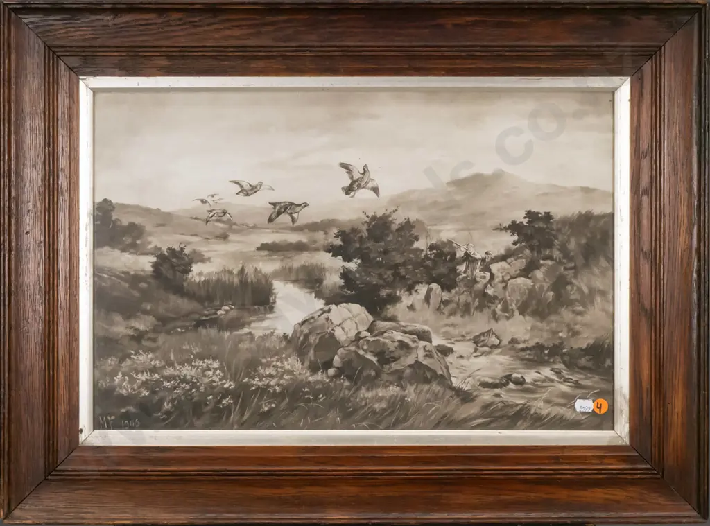 MF 1905 - framed vintage print - duck shooting H-310 W-480 Image 1++