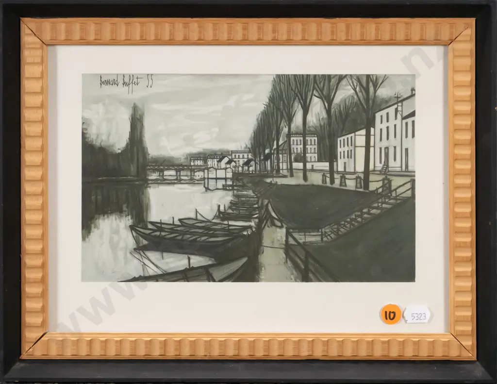 framed Bernard Buffet print - river scene H-140 W-200 Image 1++