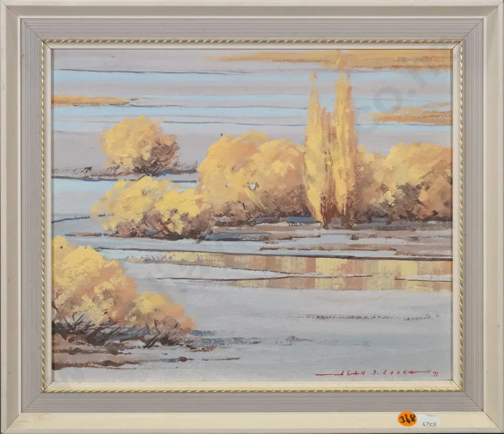 Alan D Cooke '71 framed oil "Autumn Reflections Lower Shotover River Lake Wakatipu area" H-240 W-290 Image 1++