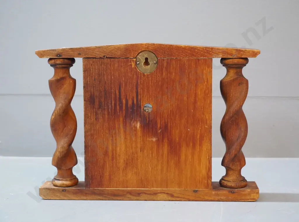 deco style oak cased wall barometer-thermometer with Jacobean twist columns - marked "SB England" H185 W265 Image 1++