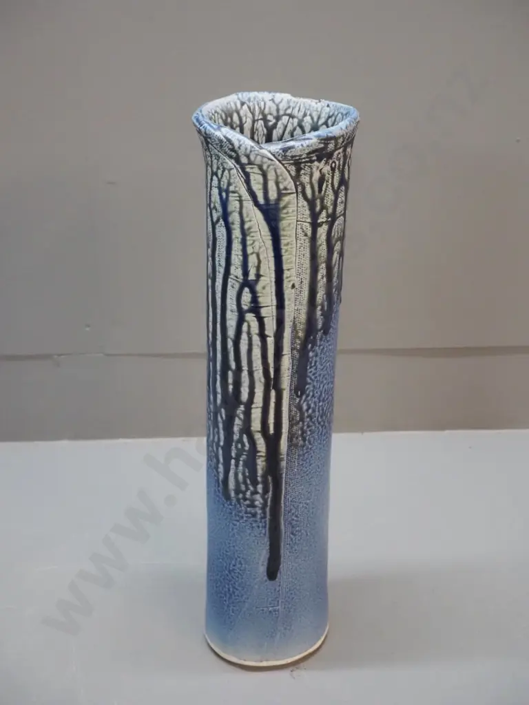 Danny Moorwood studio pottery textured drip glaze tall vase H-430 D-110 Image 1++
