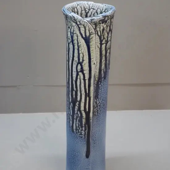 Danny Moorwood studio pottery textured drip glaze tall vase H-430 D-110