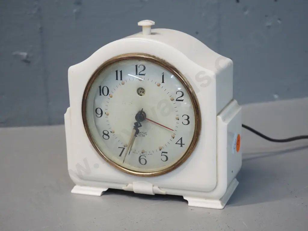 retro white bakelite Smiths electric alarm clock H-140 -  some wear to markings on dial Image 1++