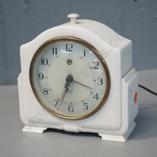 retro white bakelite Smiths electric alarm clock H-140 -  some wear to markings on dial