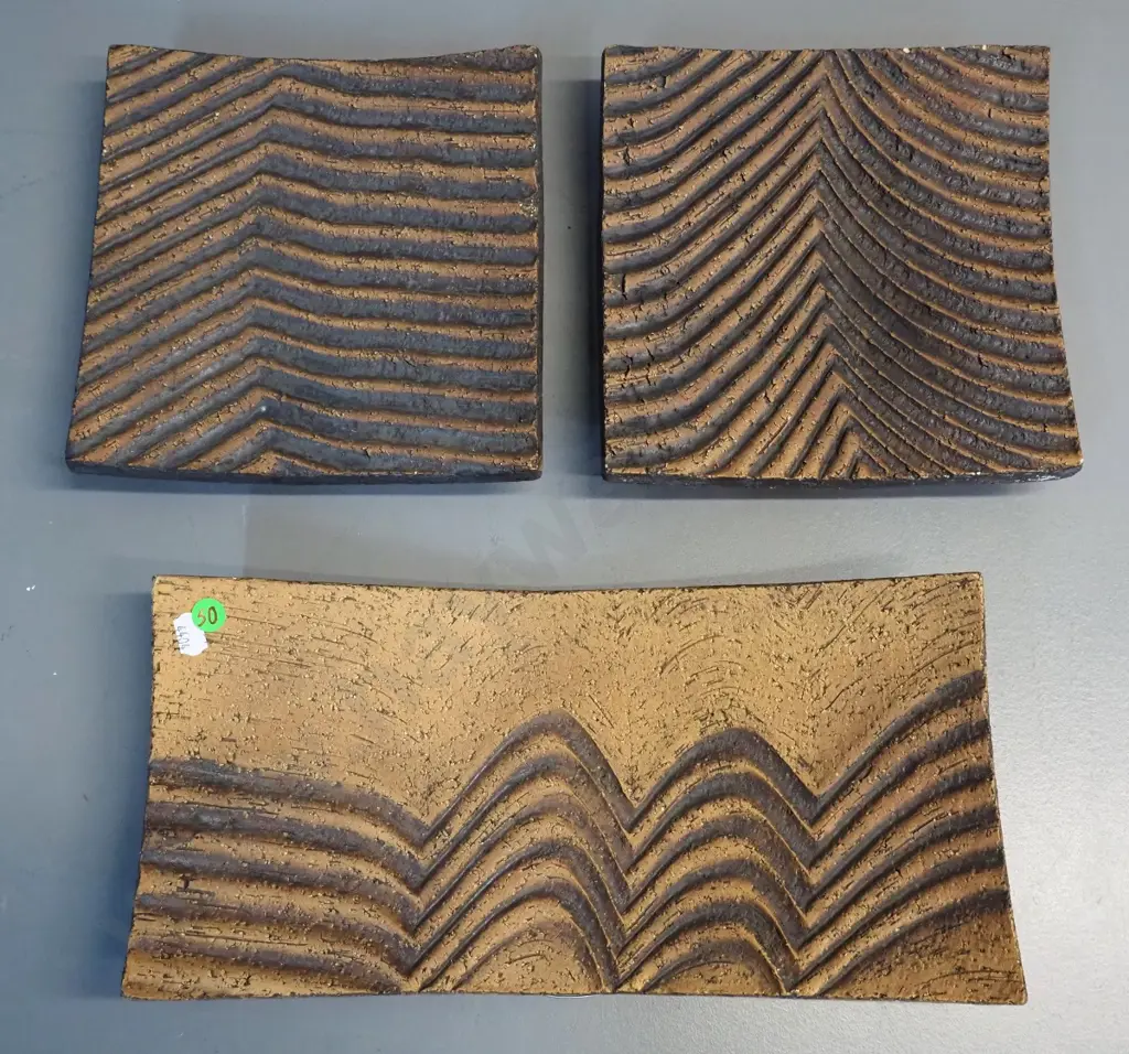 3 Danny Moorwood studio pottery wall tiles - brown mattte glaze, larger is L-340 W-170 Image 1++