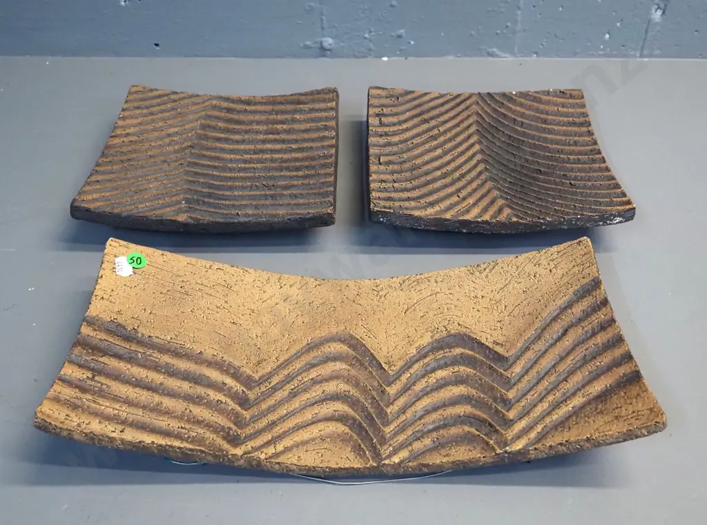 3 Danny Moorwood studio pottery wall tiles - brown mattte glaze, larger is L-340 W-170 Image 1++
