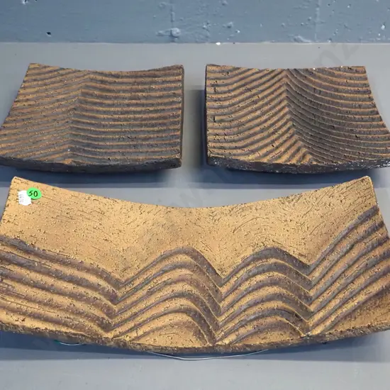 3 Danny Moorwood studio pottery wall tiles - brown mattte glaze, larger is L-340 W-170
