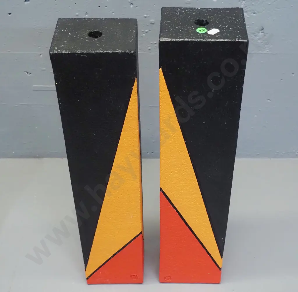 2 Danny Moorwood studio pottery slab vases - black with geometric orange and red patterns H-540 Image 1++
