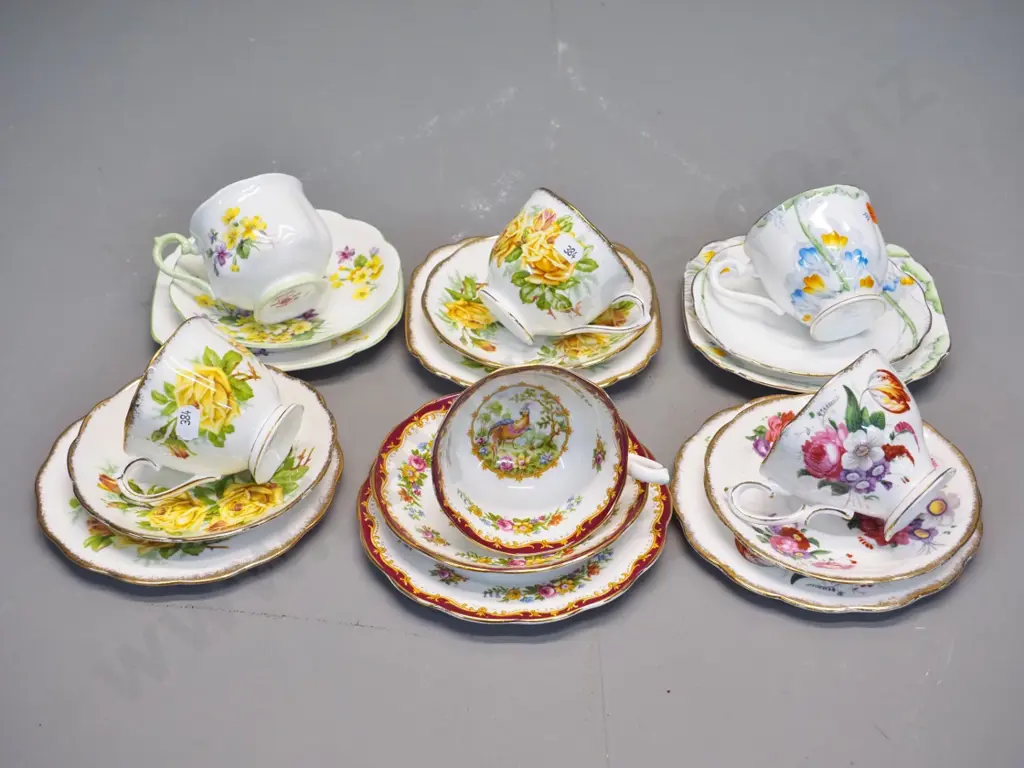6 Royal Albert trios including Chelsea Bird, Primulette, Autumn Crocus, etc. Image 1++