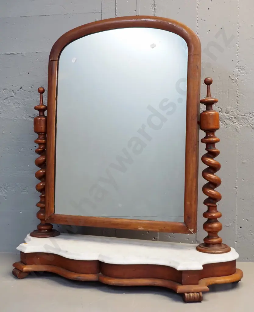 vintage cheval dressing table mirror with marble top, Jacobean twist columns - locks need attention, tilts forward, has Image 1++