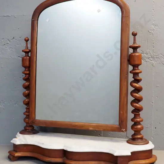 vintage cheval dressing table mirror with marble top, Jacobean twist columns - locks need attention, tilts forward, has