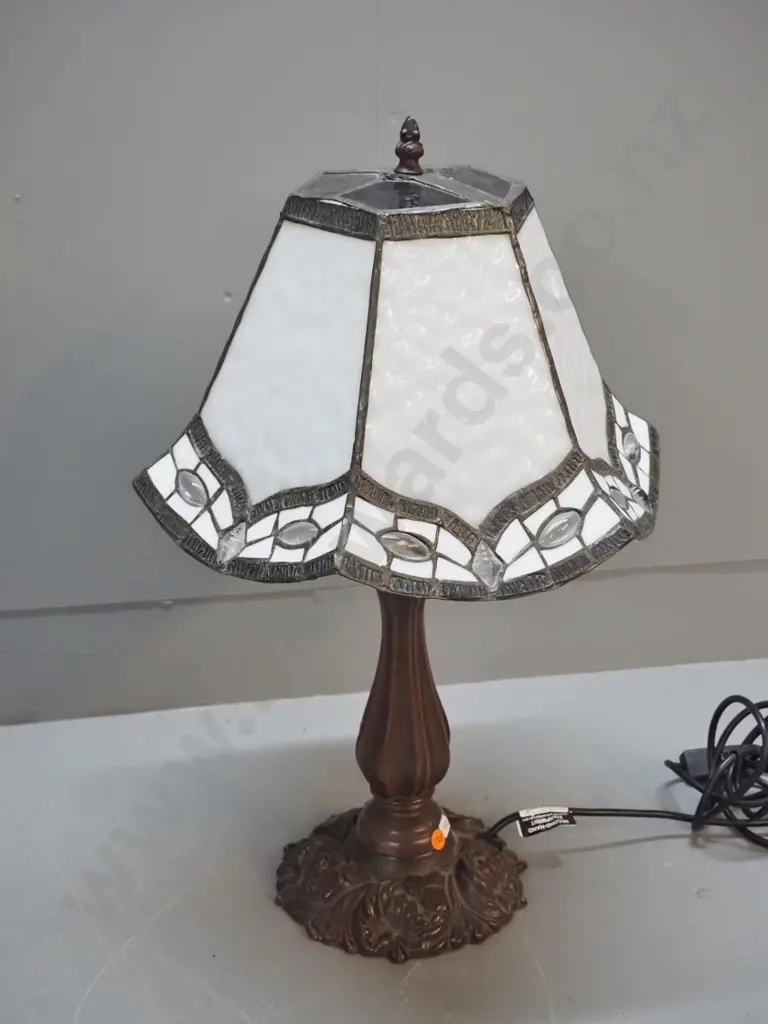 Tiffany style table lamp with cast metal bronze finish base H-540 Shade W360 Image 1++