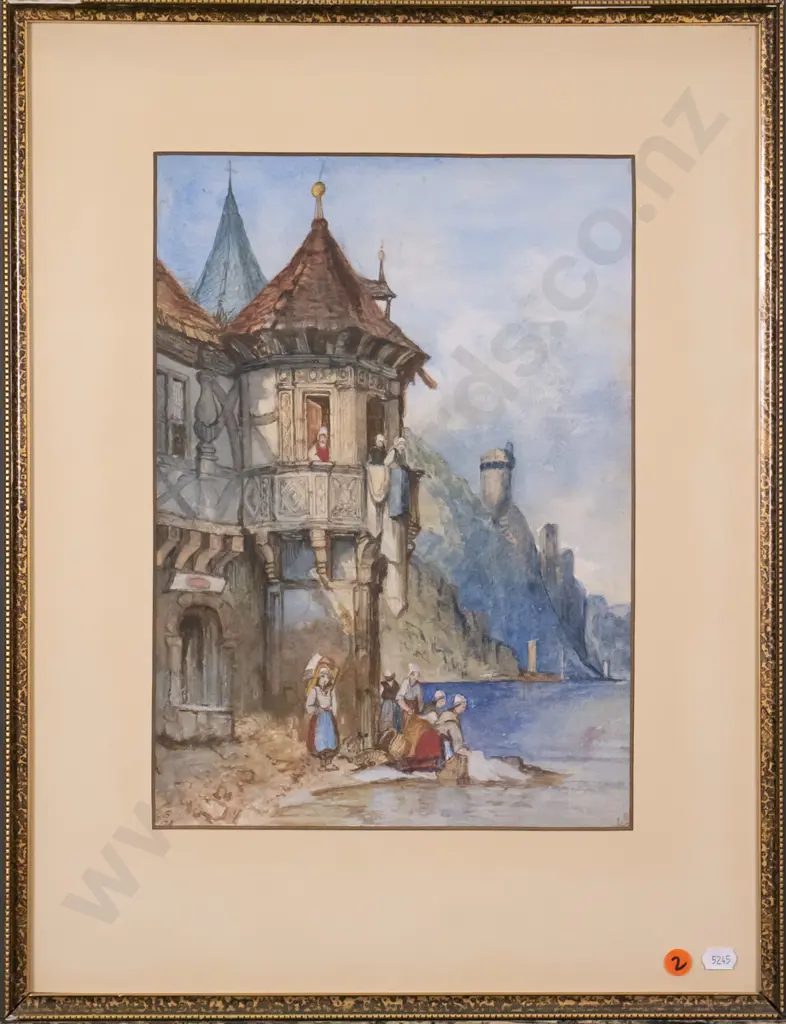 CB - framed watercolour - Rhein scene H-350 W-240 (damage to frame) Image 1++