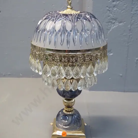 moulded glass and brass or brass-finish metal table lamp with lustres H-440 D-220