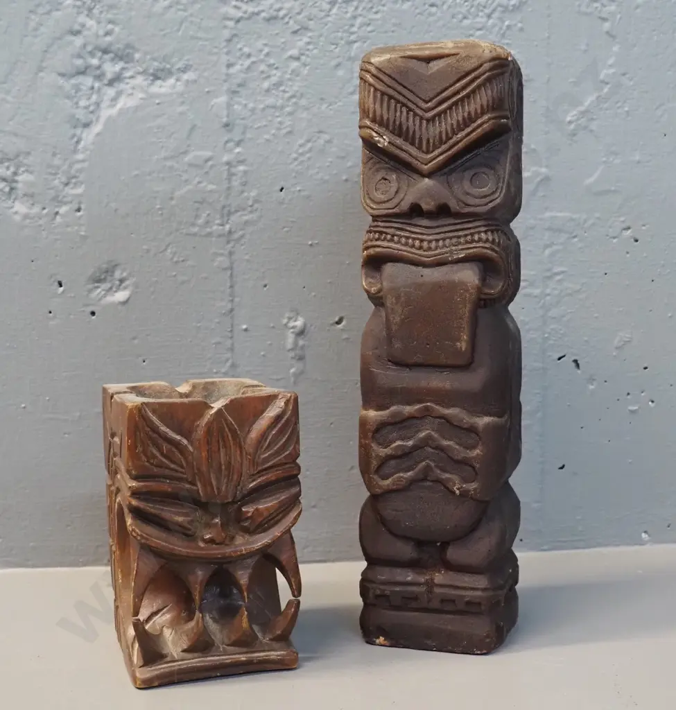 Maori motif candle H-300 and carved timber ashtray with Pacific island motif Image 1++