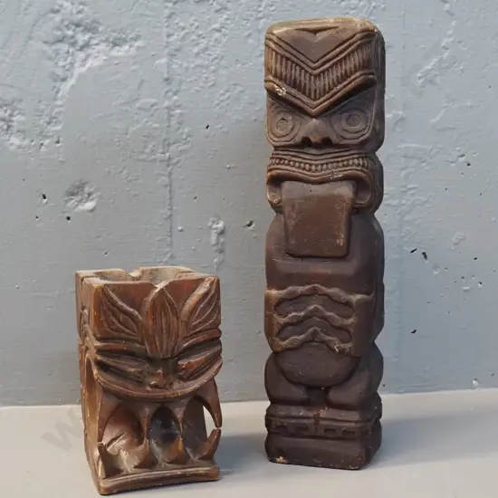Maori motif candle H-300 and carved timber ashtray with Pacific island motif
