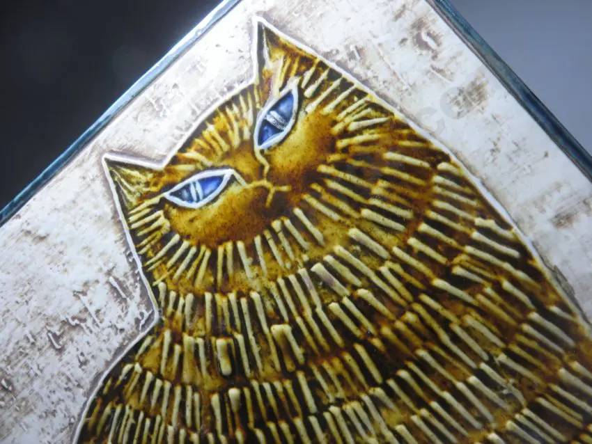 large period Lisa Larson pottery cat tile plaque from her 1961 “unik” series (unique) Image 1++