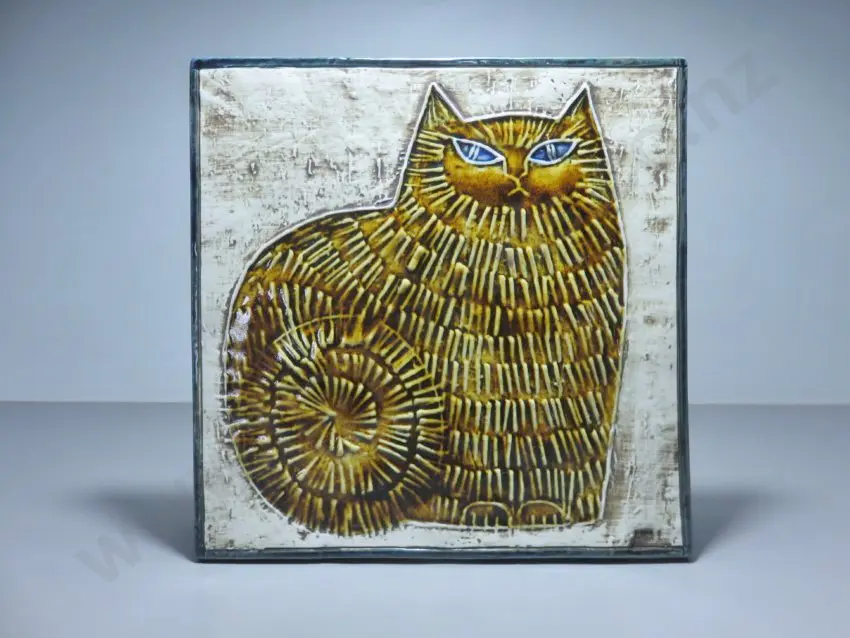 large period Lisa Larson pottery cat tile plaque from her 1961 “unik” series (unique) Image 1++
