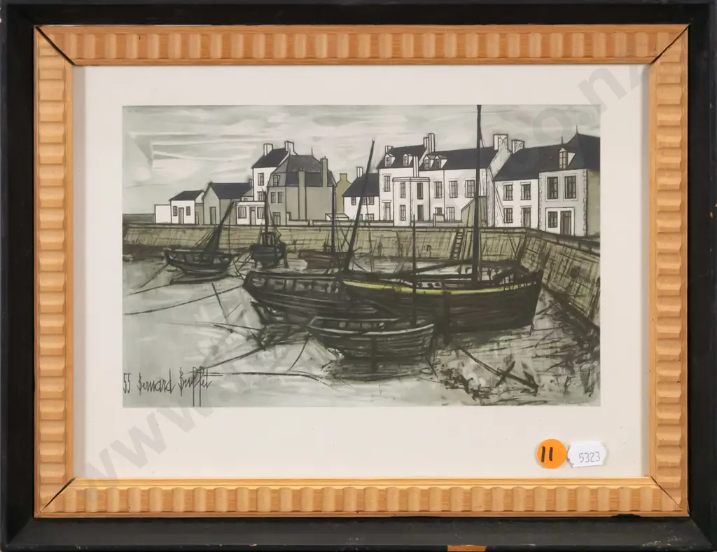 framed Bernard Buffet print - boat scene H-140 W-200 (frame needs attention) Image 1++