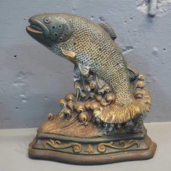 cast iron trout door stop made by Wright Studios - H180 W165