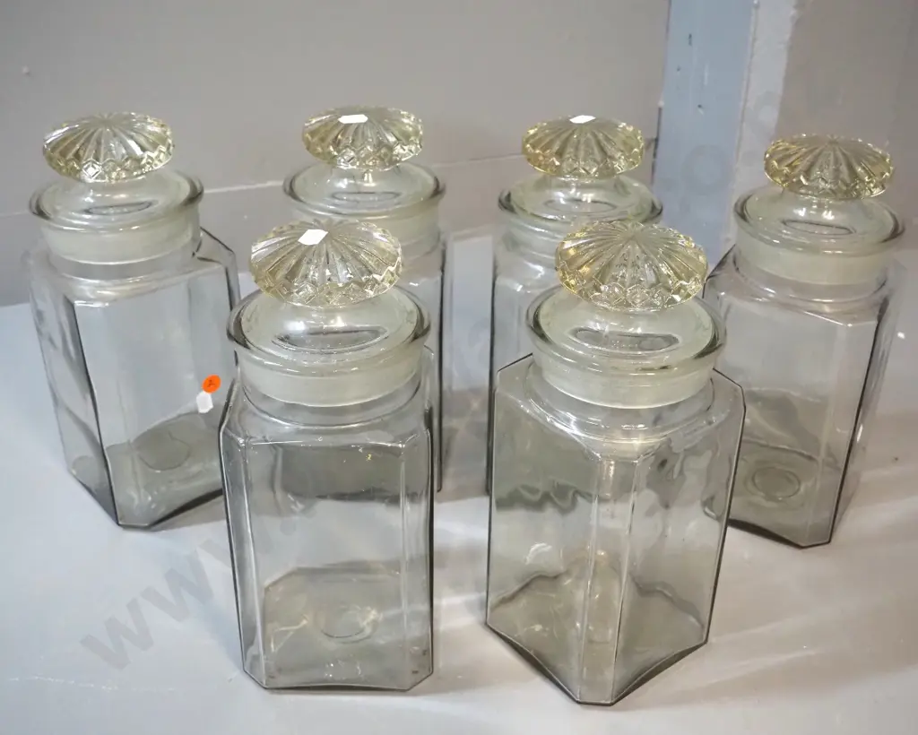 set of 6 vintage square heavy glass lolly jars - some minor chips H-290 120 x 120 Image 1++