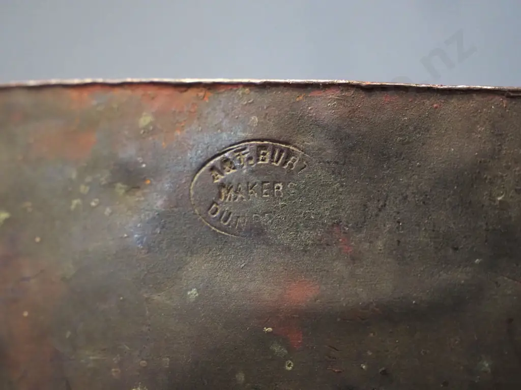 gold prospecting 'blow pan' - stamped with A& T Burt Makers Dunedin - found at Maori Point, Skippers L420 W280 Image 1++