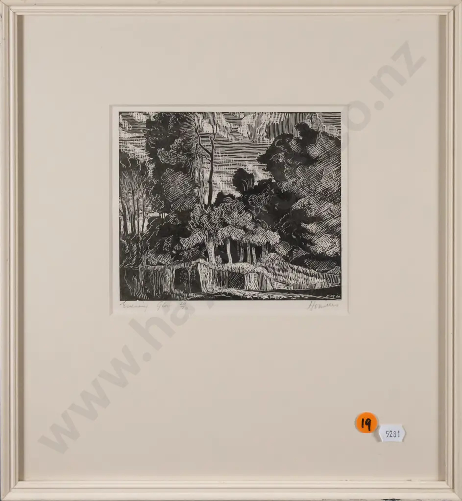 HV Miller 64 - framed etching 29/70 "Evening Glow" H-120 W-140 Image 1++