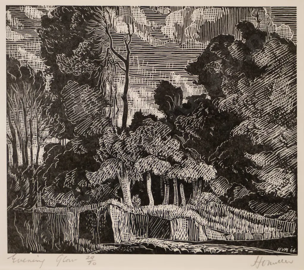 HV Miller 64 - framed etching 29/70 "Evening Glow" H-120 W-140 Image 1++