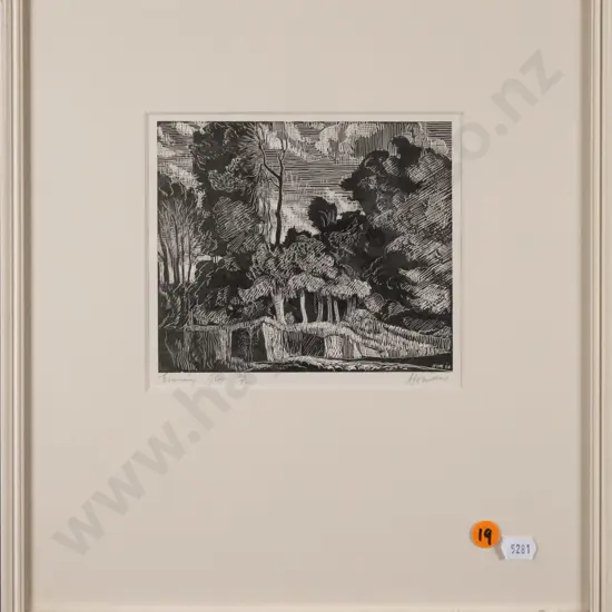 HV Miller 64 - framed etching 29/70 "Evening Glow" H-120 W-140