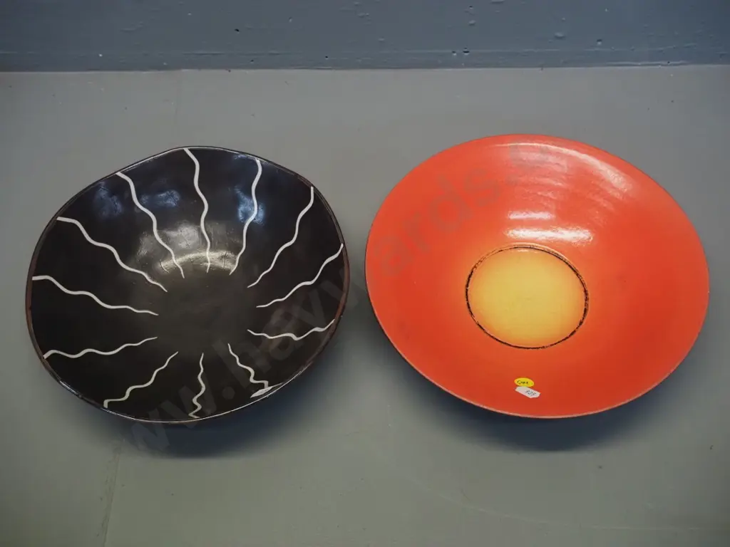 2 studio pottery bowls - red, orange and black Danny Moorwood D-255 and one other with no maker's marks Image 1++