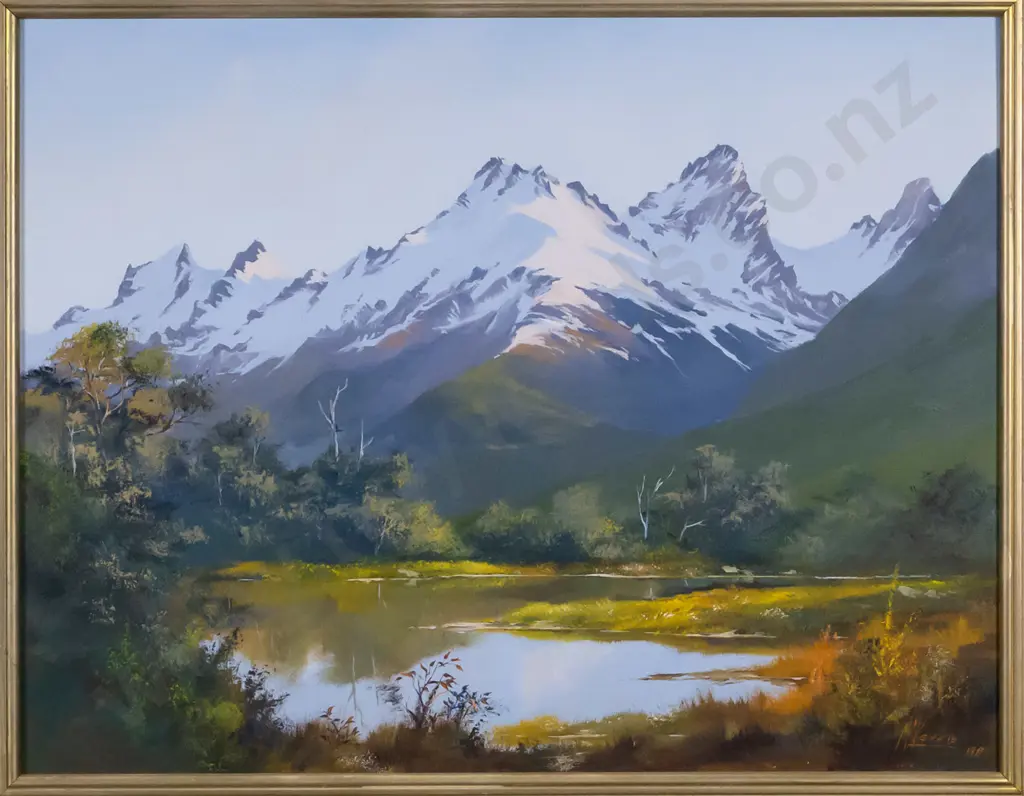 Charles D McKenzie 1982 - framed oil "The Routeburn Track Lake McKenzie" H-34 W-530 Image 1++