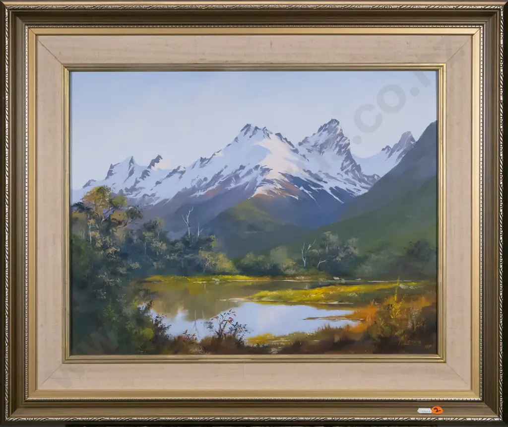 Charles D McKenzie 1982 - framed oil "The Routeburn Track Lake McKenzie" H-34 W-530 Image 1++
