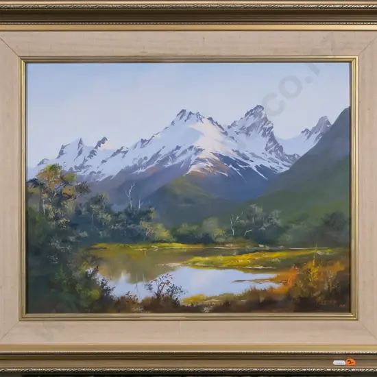 Charles D McKenzie 1982 - framed oil "The Routeburn Track Lake McKenzie" H-34 W-530