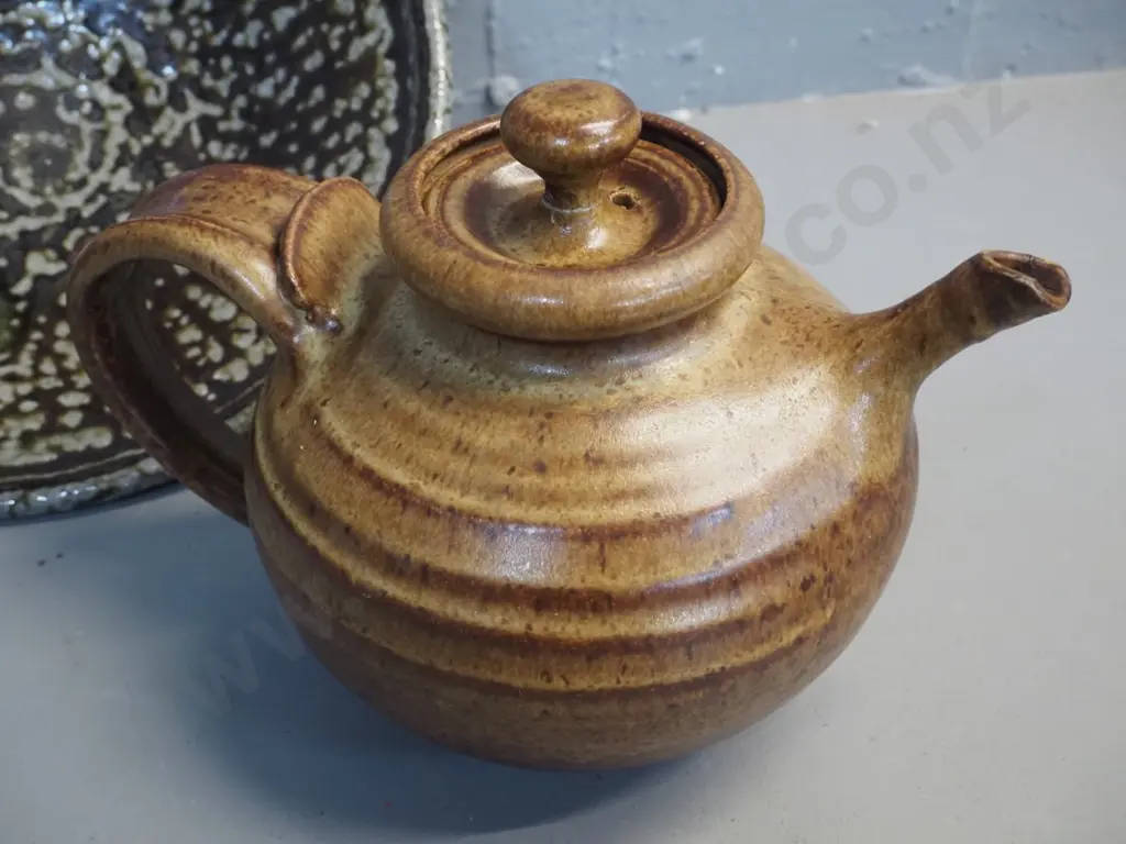 4 pieces studio pottery - 2 Danny Moorwood coffee mugs, teapot and bowl D285 with unknown marks - bowl has chips to base Image 1++