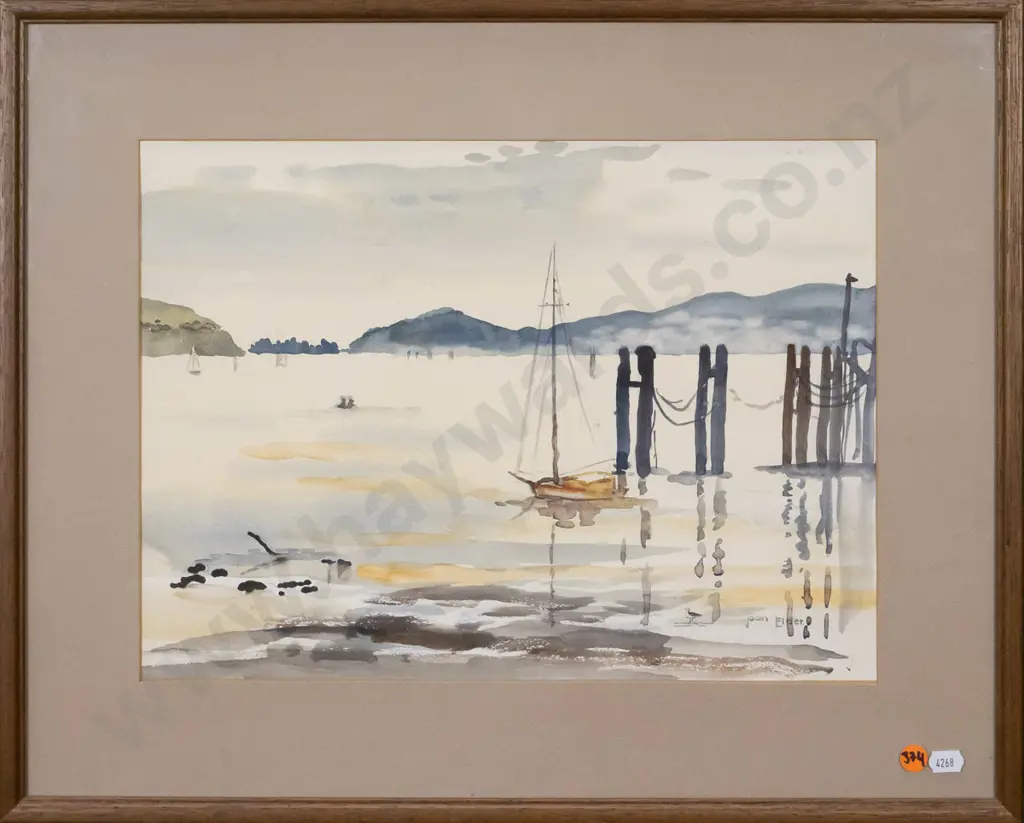 Joan Elder framed watercolour Tairoa Heads H-270 W-380 Image 1++