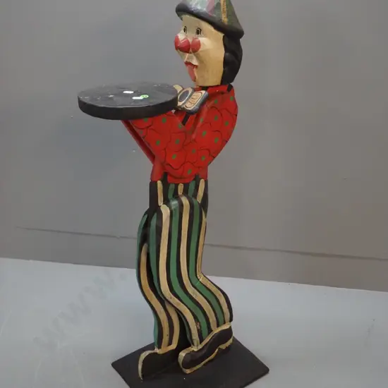 hand painted wooden clown figural plant stand H-860