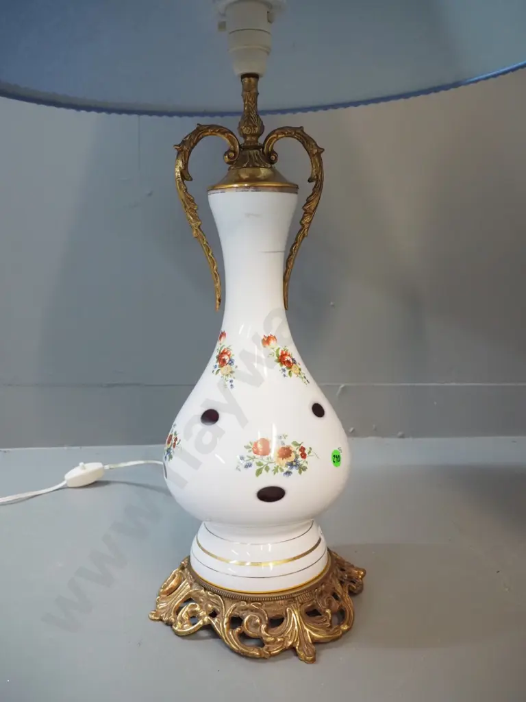 floral china and brass table lamp - with shade H-810 Image 1++