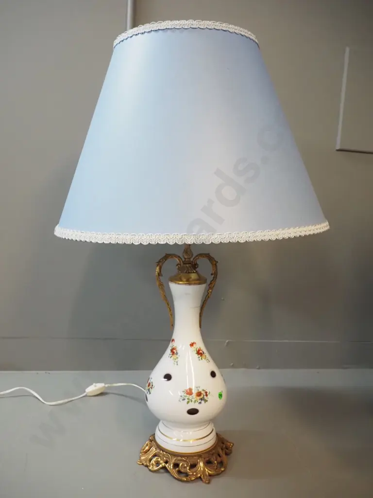 floral china and brass table lamp - with shade H-810 Image 1++