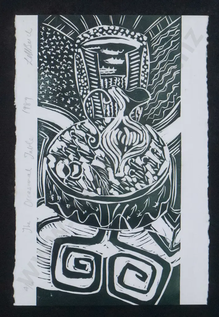 LM Beech 1989 - framed screen print 4/6 "the occasional table" H-290 W-190 (underside of glass needs clean) Image 1++