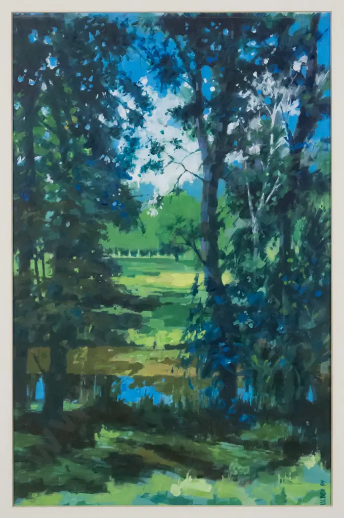 Malben 94 - framed acrylic "The pond at Cathies" H-390 W-250 (staining to mat) Image 1++