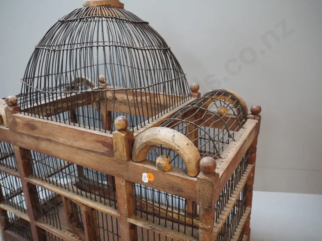 large asian timber and metal bird cage H730 W640 D330 Image 1++