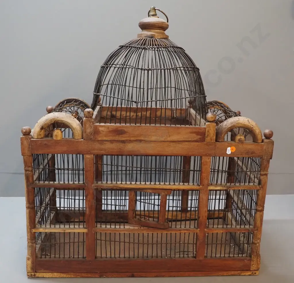 large asian timber and metal bird cage H730 W640 D330 Image 1++