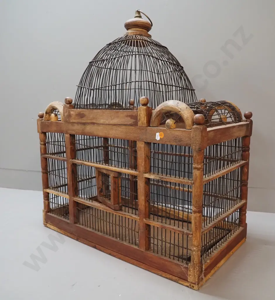 large asian timber and metal bird cage H730 W640 D330 Image 1++