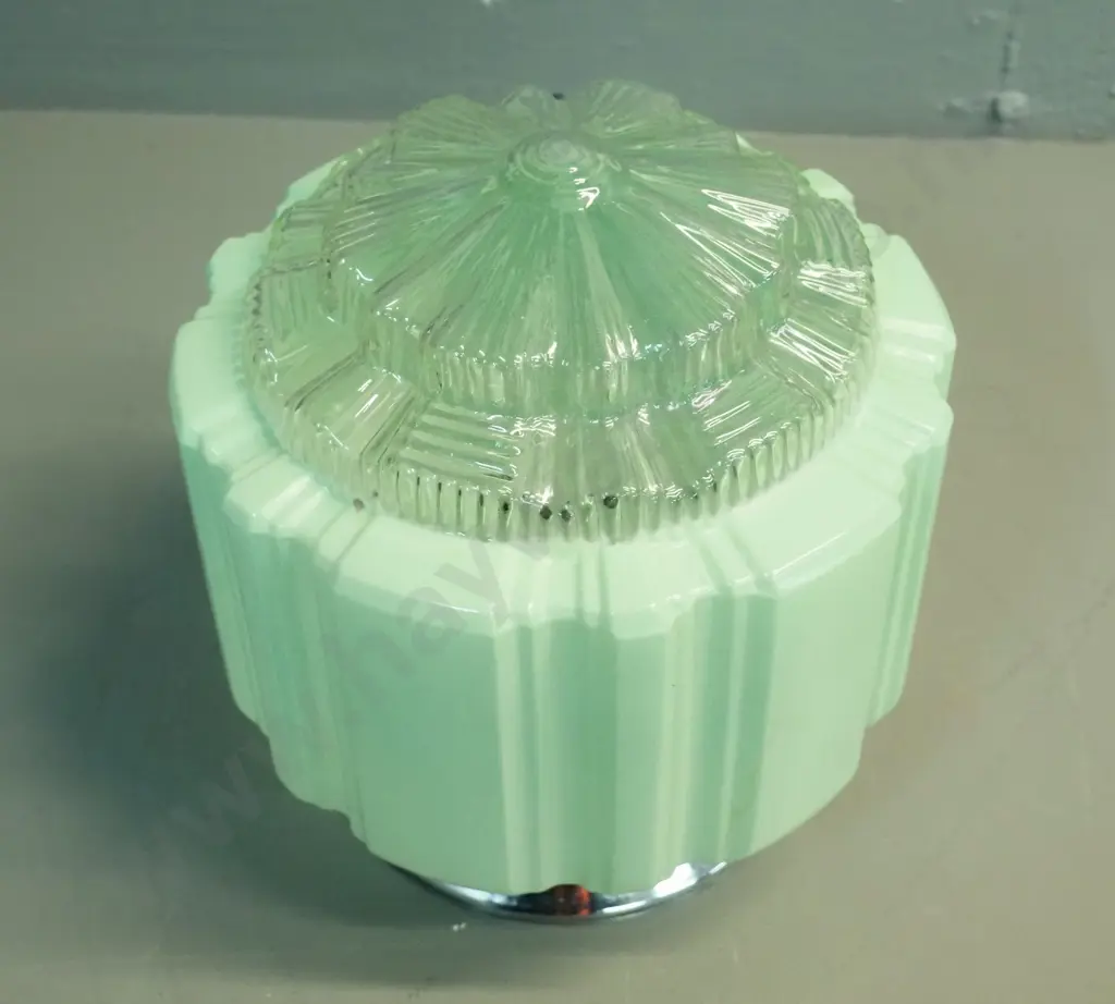 deco light green and clear glass ceiling light fitting with chrome journal H-240 D-220 Image 1++