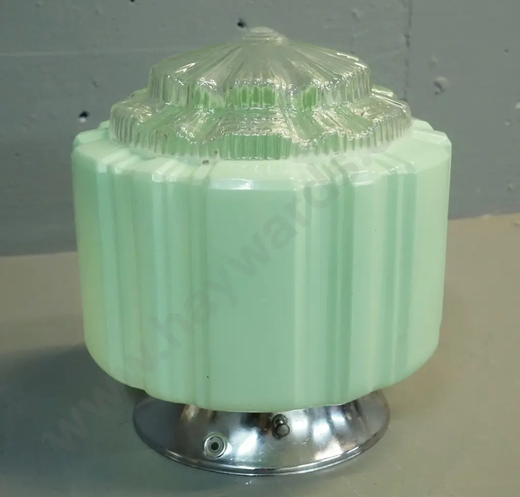 deco light green and clear glass ceiling light fitting with chrome journal H-240 D-220 Image 1++