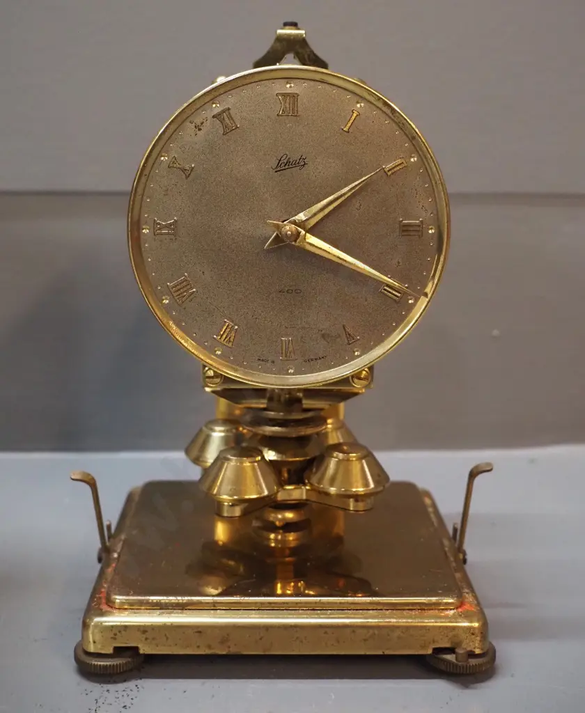 restorer's Schatz anniversary / carriage clock with brass case, cut glass panels, pendulum support needs Image 1++