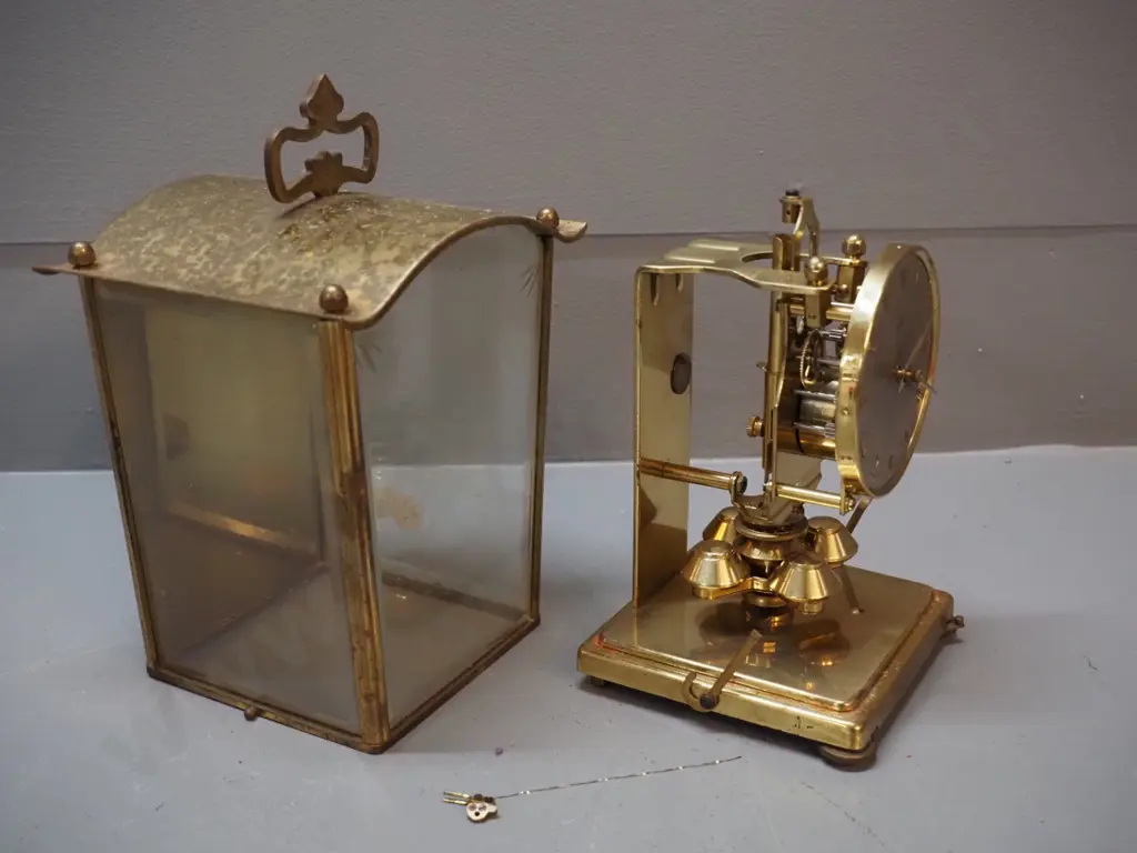 restorer's Schatz anniversary / carriage clock with brass case, cut glass panels, pendulum support needs Image 1++