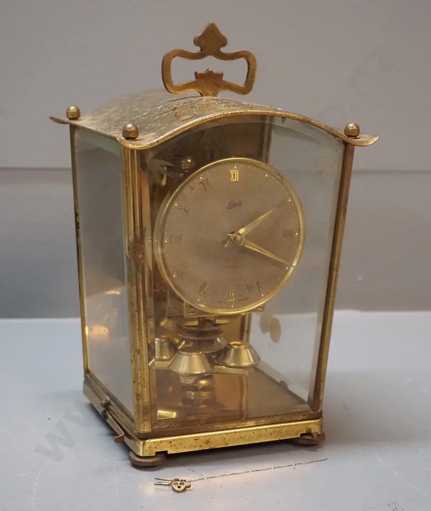 restorer's Schatz anniversary / carriage clock with brass case, cut glass panels, pendulum support needs Image 1++