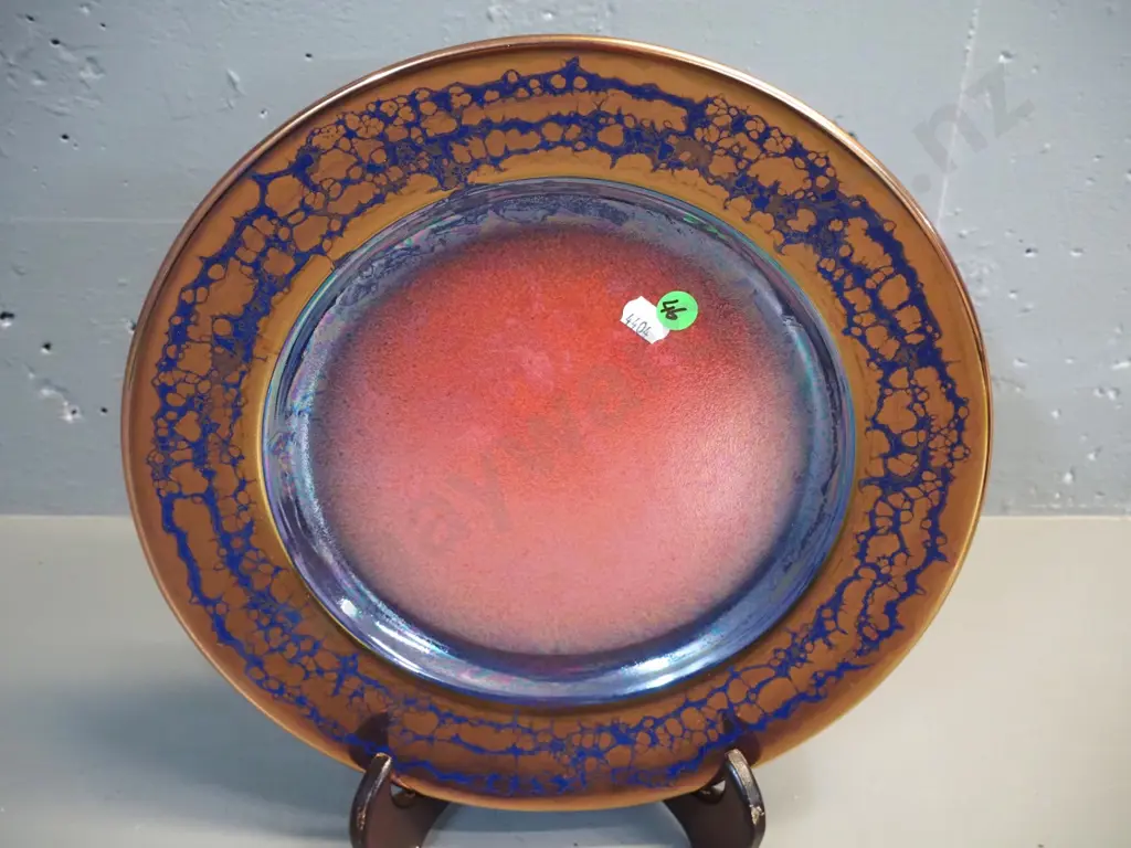 Danny Moorwood studio pottery blue and bronze lustre plate D-300 Image 1++