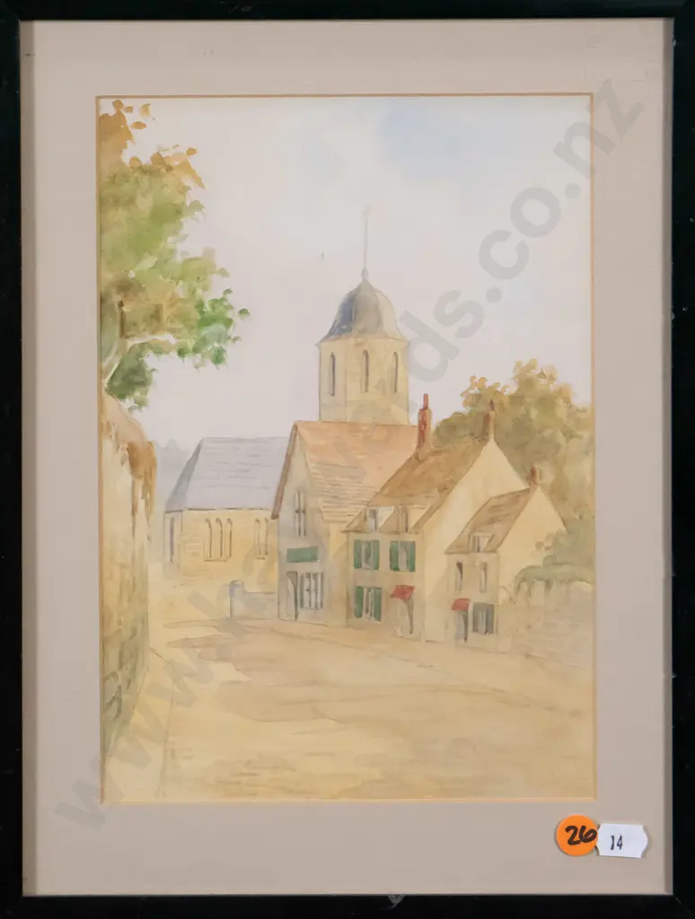 framed watercolour village scene H-230 W-160 Image 1++